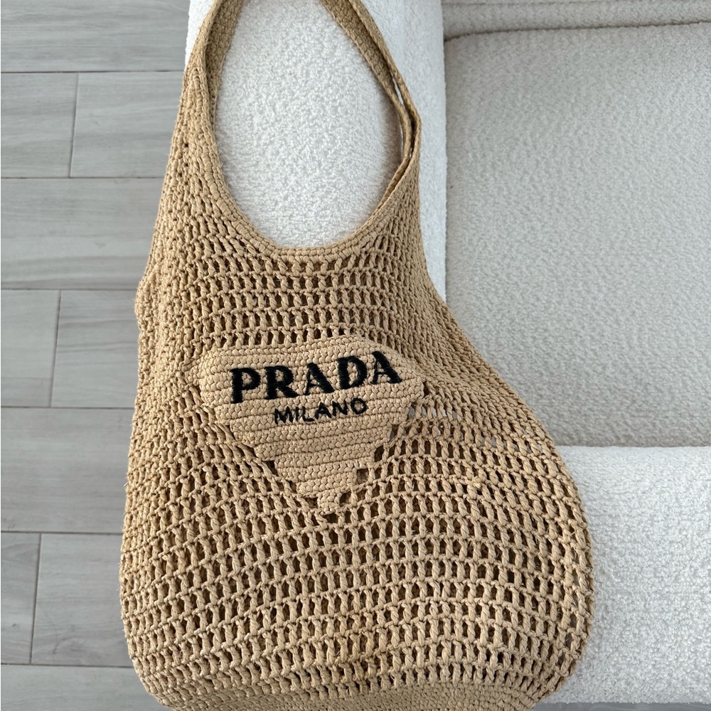 Prada Tan Crochet Tote Bag